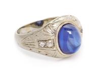 SYNTHETIC SAPPHIRE AND DIAMOND RING