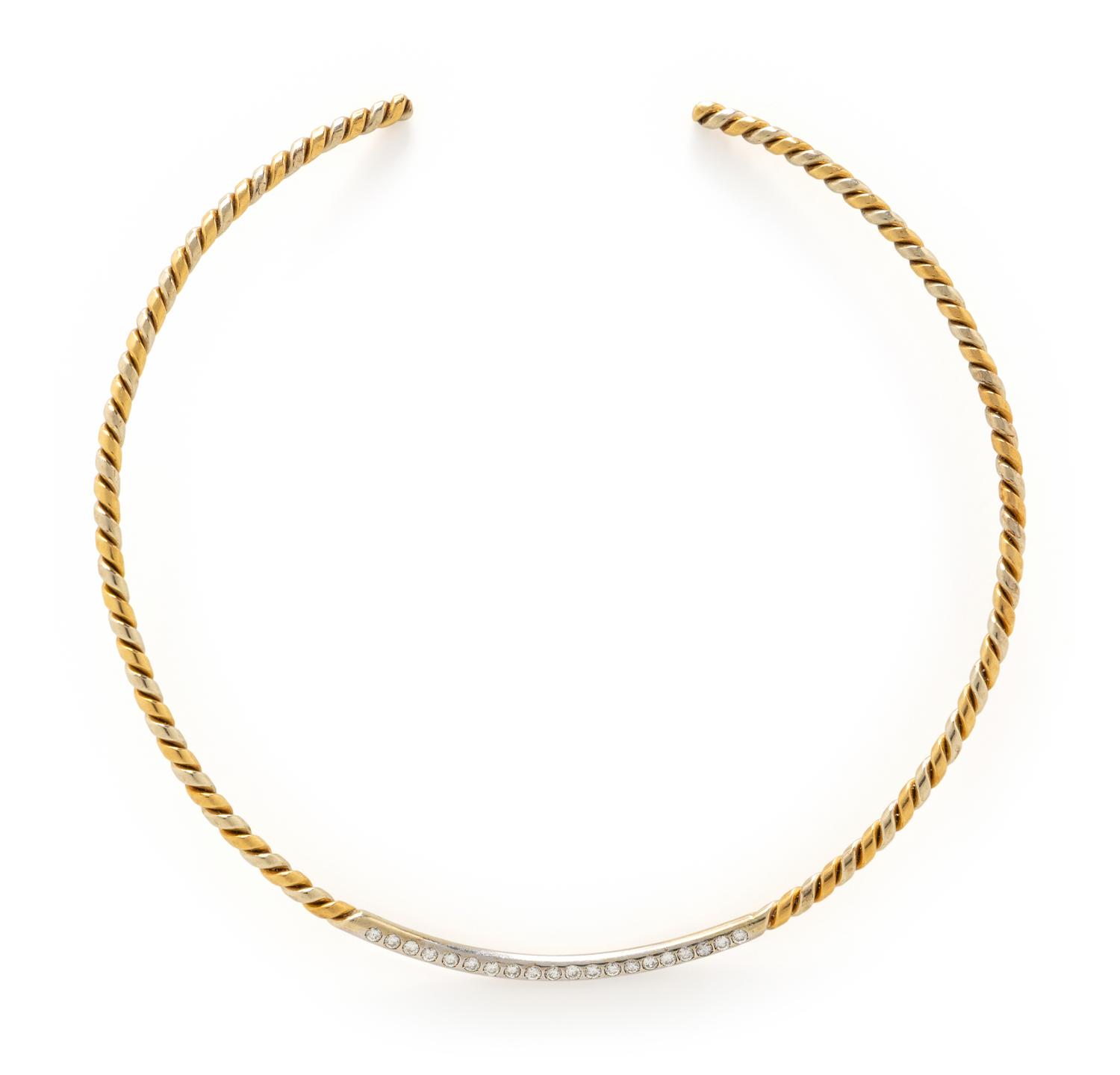 BICOLOR GOLD AND DIAMOND TORQUE NECKLACE