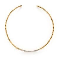 BICOLOR GOLD AND DIAMOND TORQUE NECKLACE