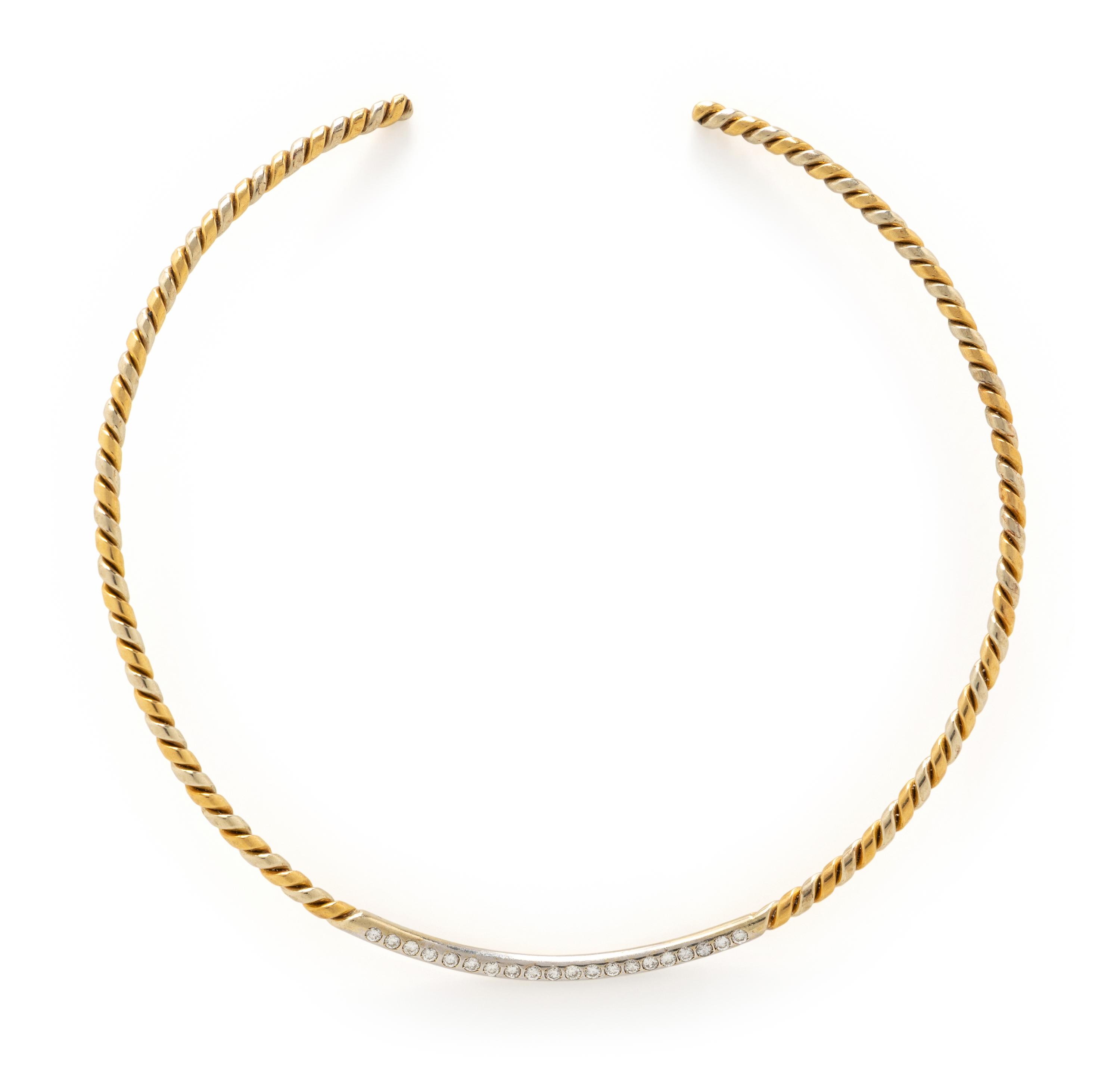 BICOLOR GOLD AND DIAMOND TORQUE NECKLACE