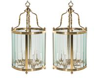 A Pair of Brass and Glass Hall Lanterns