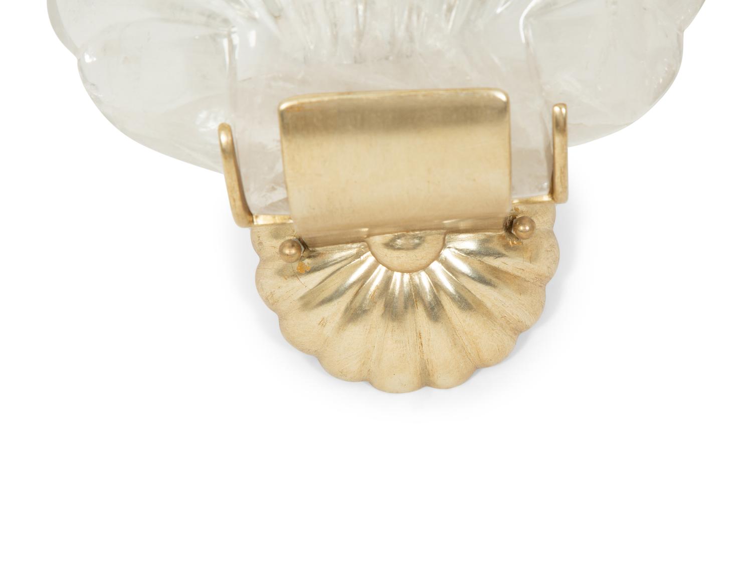A Pair of Paul Ferrante Carved Rock Crystal and Silver Shell Sconces