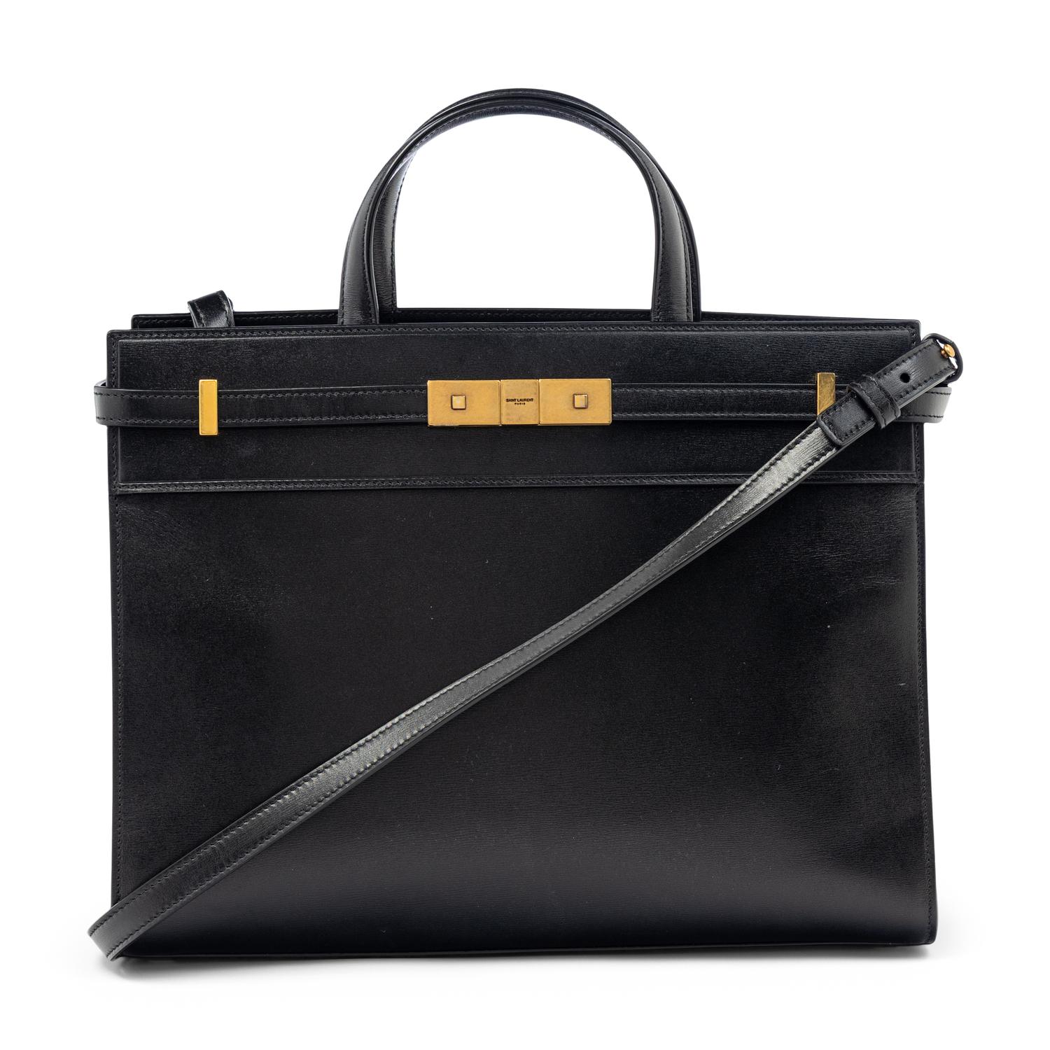 SAINT LAURENT, BLACK LEATHER MANHATTAN BAG