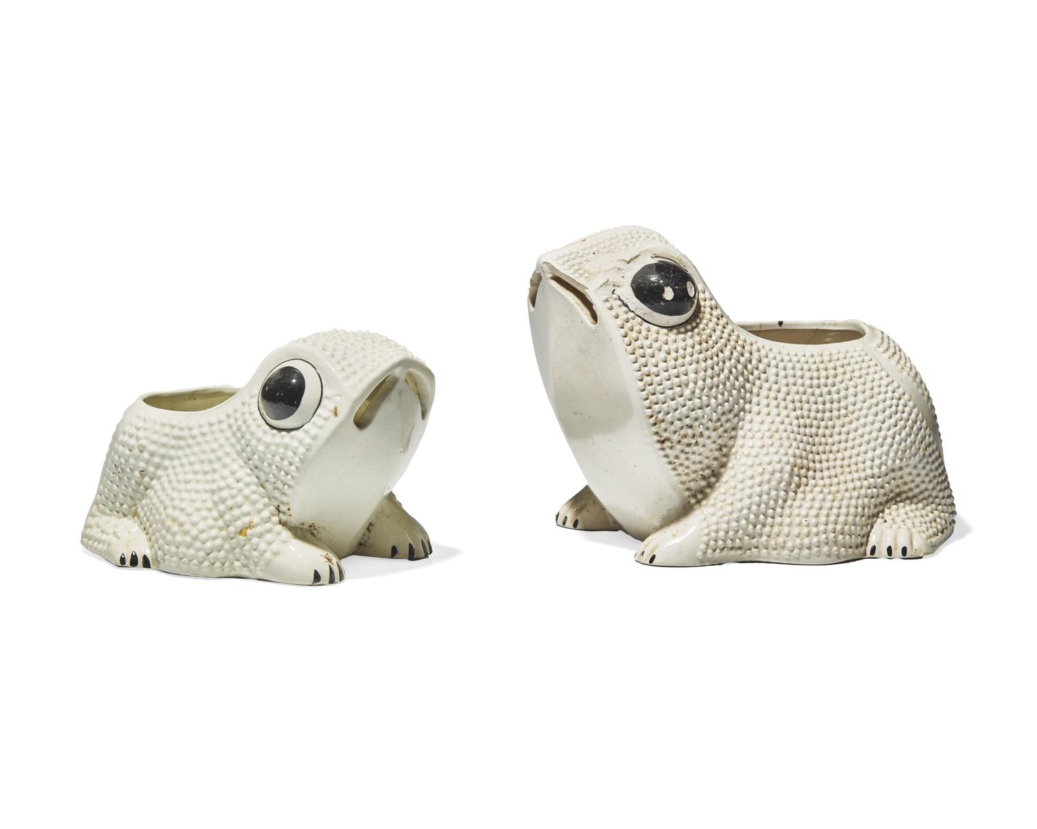 Two Italian ceramic frog-form planters, 20th / 21st century