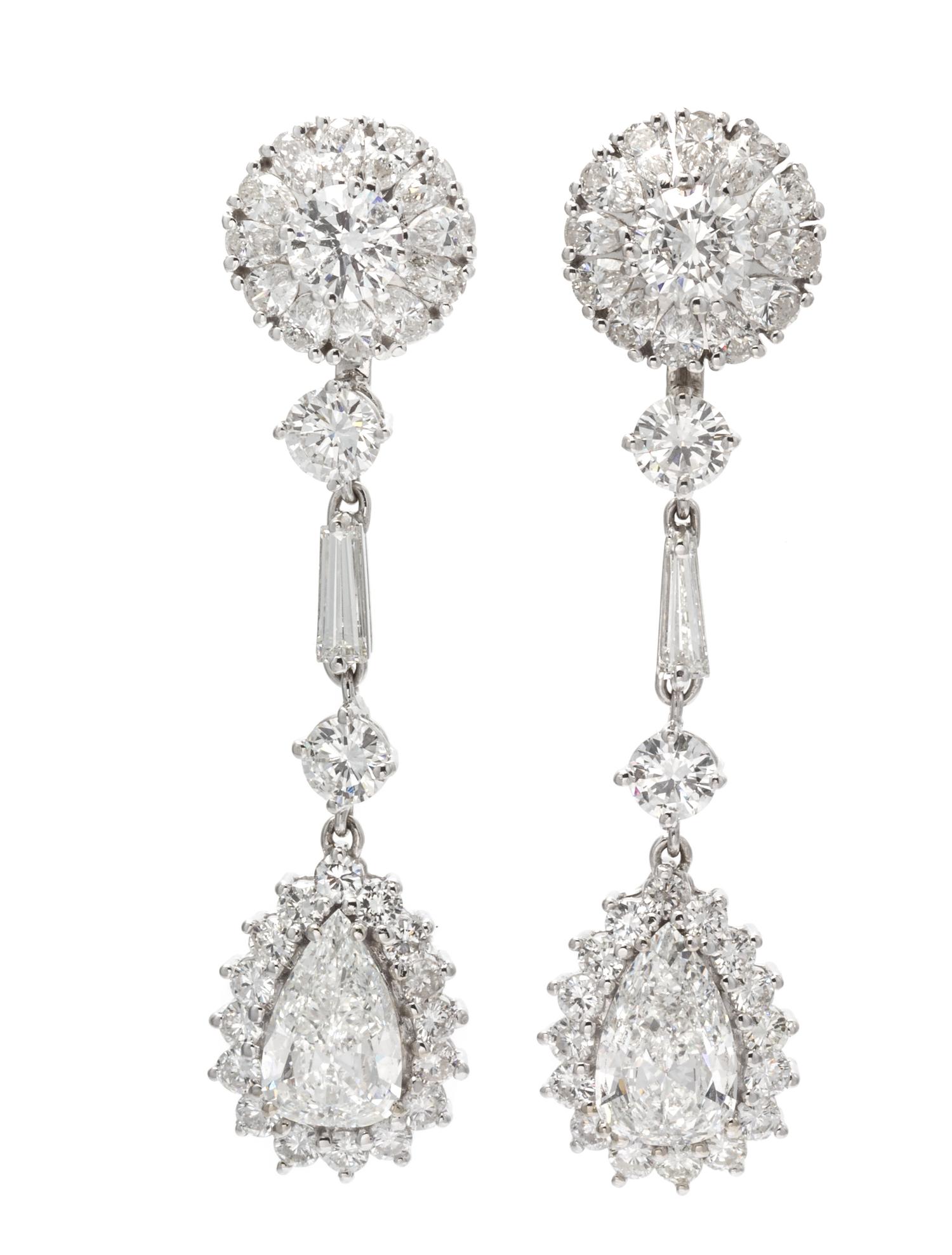 A Pair of 14 Karat White Gold and Diamond Convertible Day/Night Drop Earrings, 12.20 dwts.