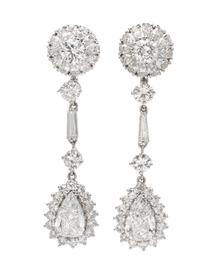 A Pair of 14 Karat White Gold and Diamond Convertible Day/Night Drop Earrings, 12.20 dwts.
