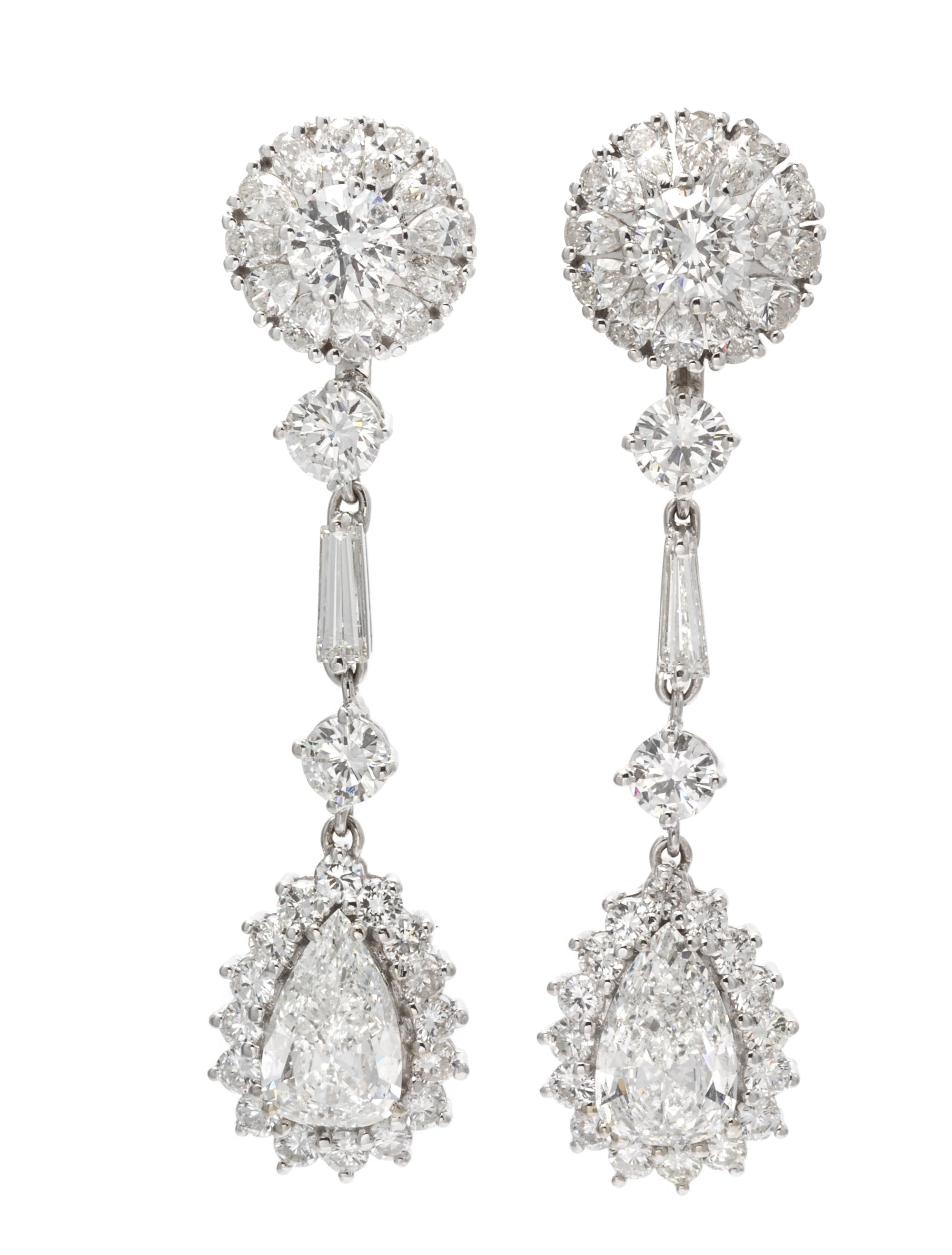 A Pair of 14 Karat White Gold and Diamond Convertible Day/Night Drop Earrings, 12.20 dwts.