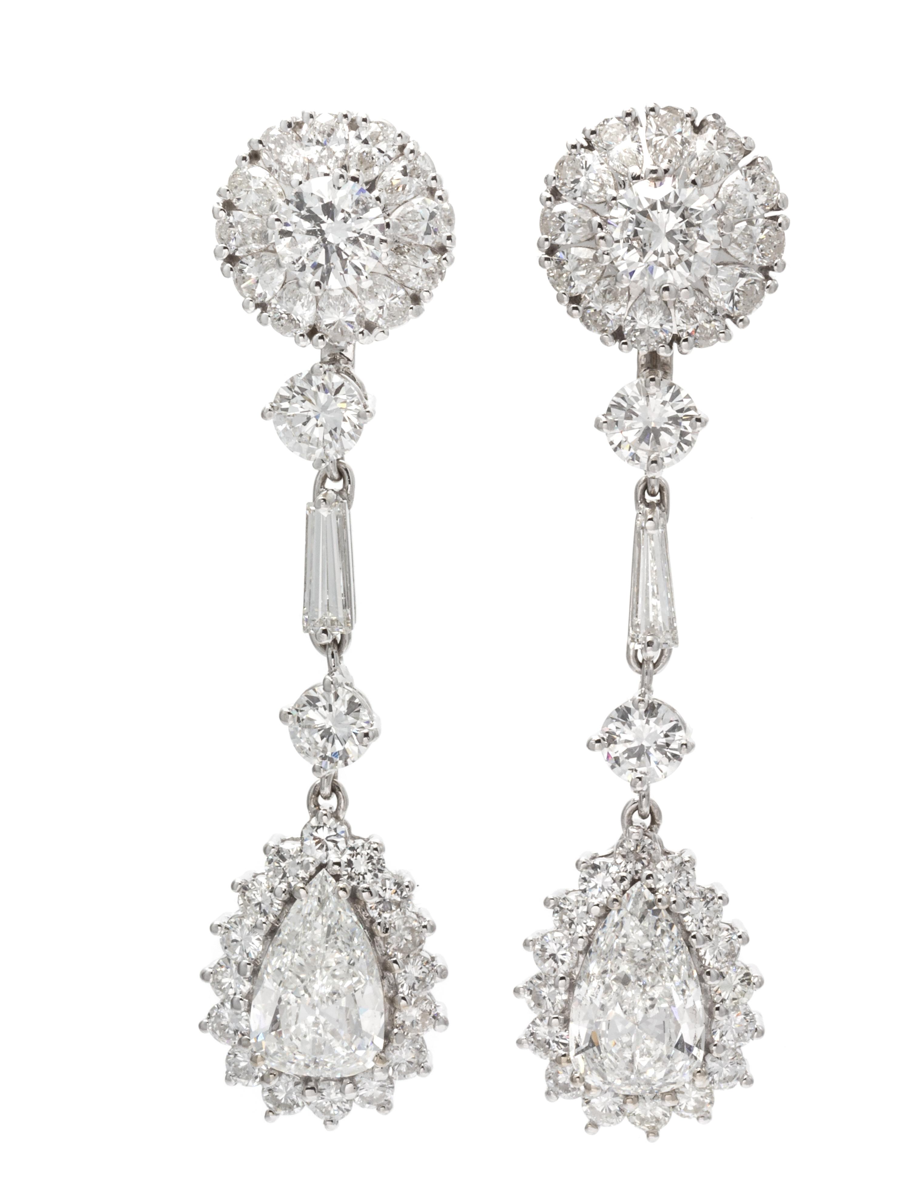 A Pair of 14 Karat White Gold and Diamond Convertible Day/Night Drop Earrings, 12.20 dwts.