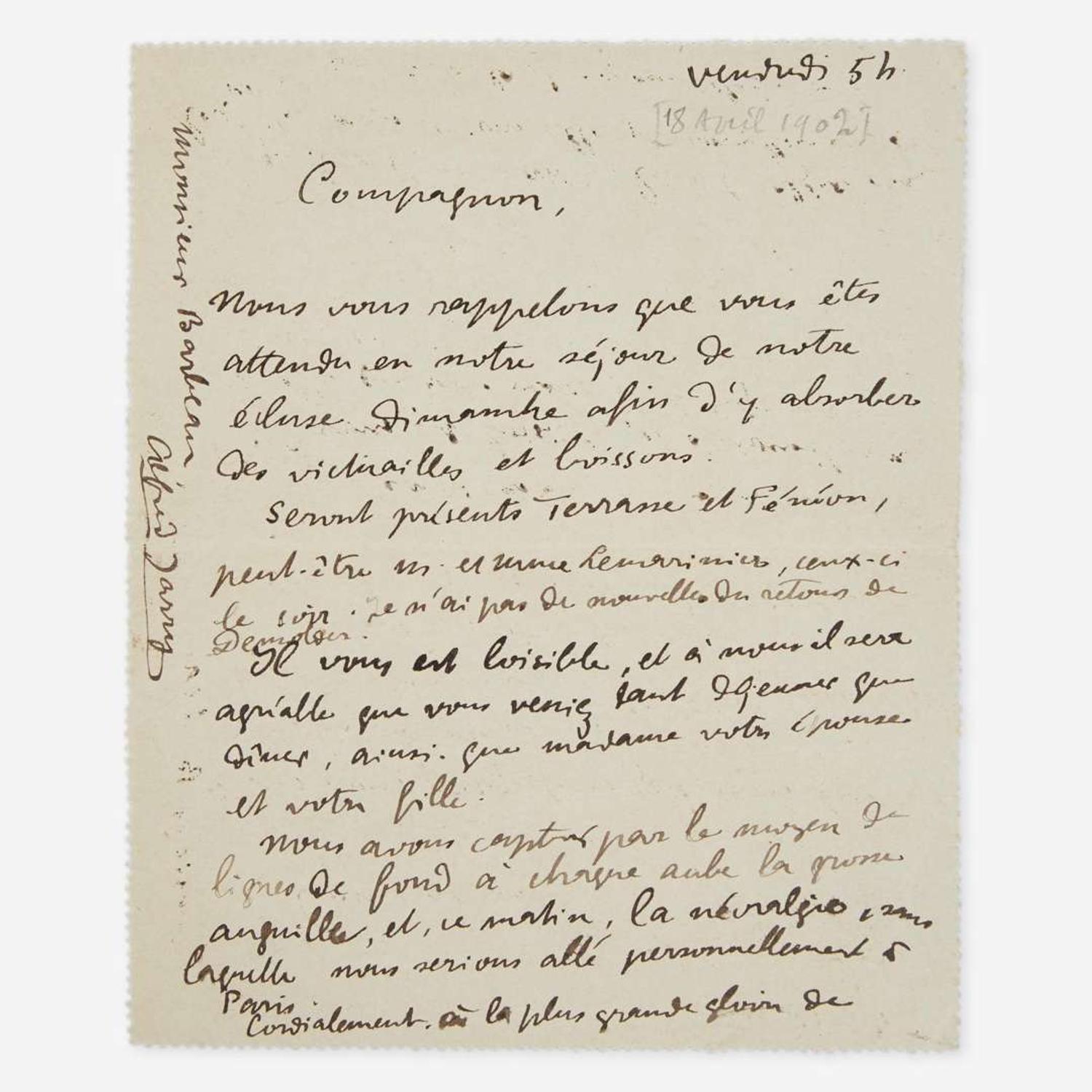 [Literature] Jarry, Alfred Autograph Letter, signed