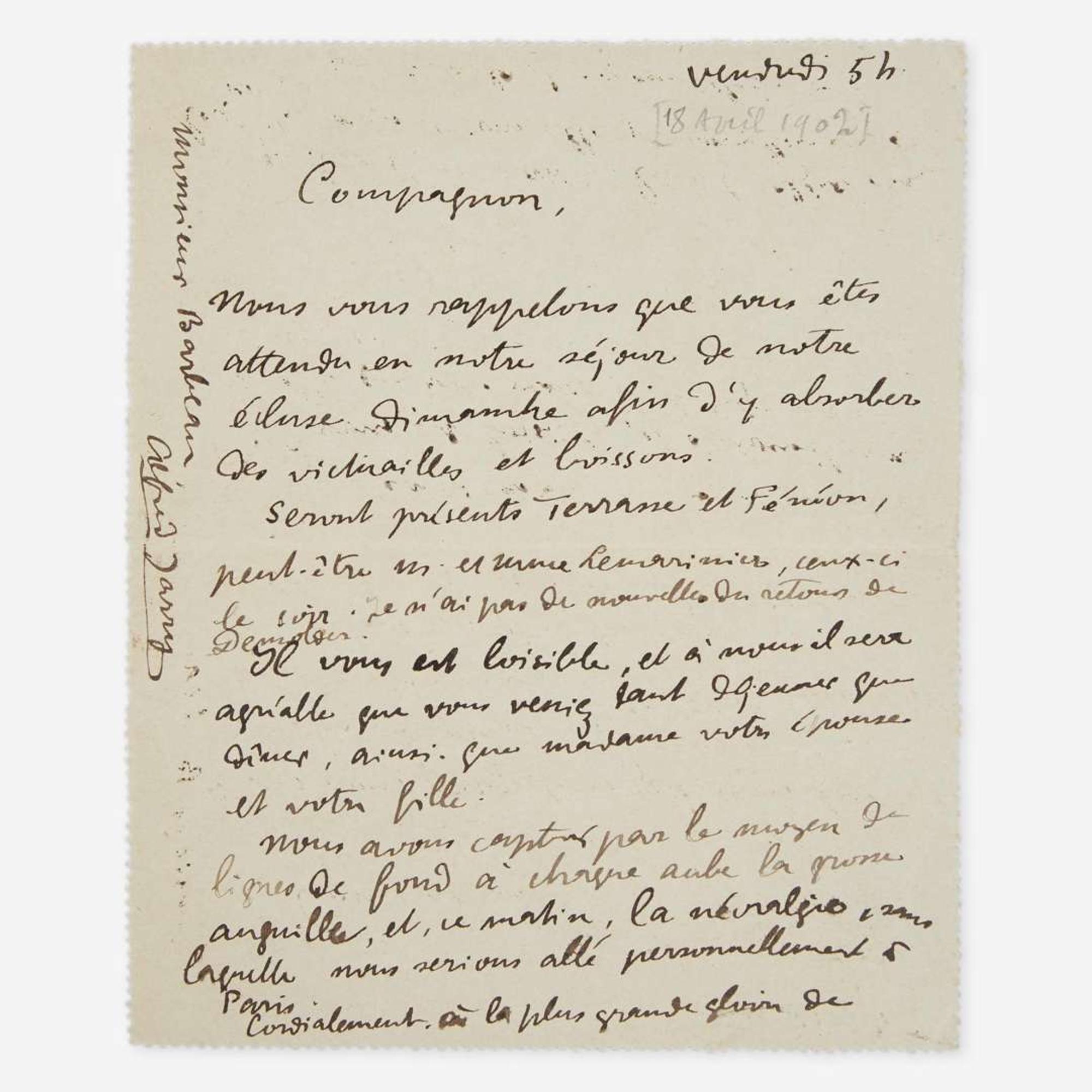 [Literature] Jarry, Alfred Autograph Letter, signed