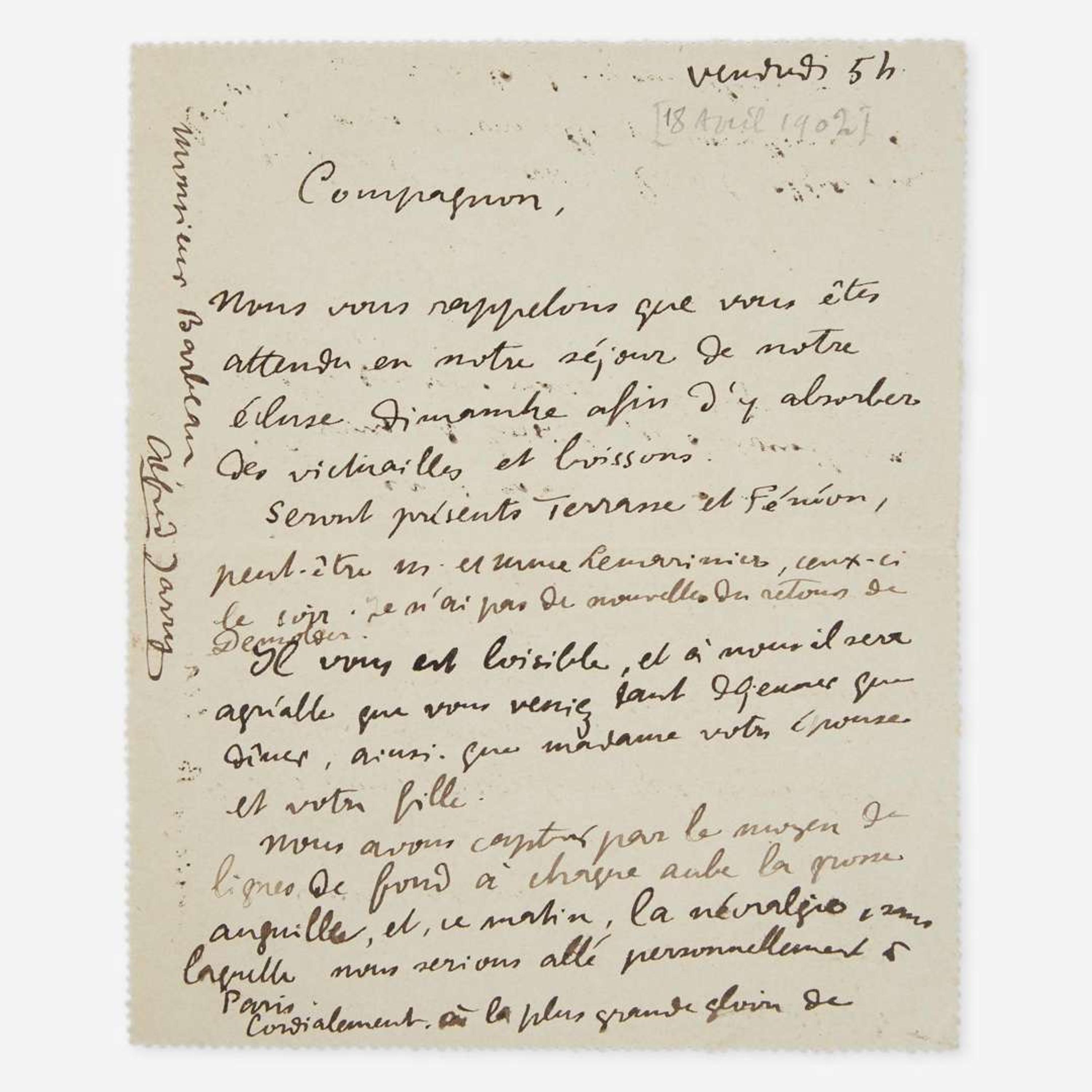 [Literature] Jarry, Alfred Autograph Letter, signed