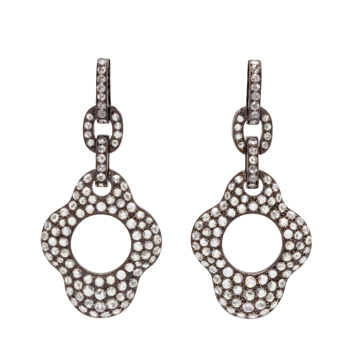 A Pair of 18 Karat Blackened Gold and Diamond Earrings,