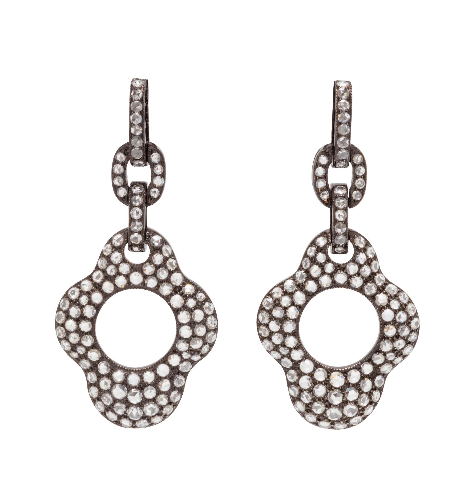 A Pair of 18 Karat Blackened Gold and Diamond Earrings,
