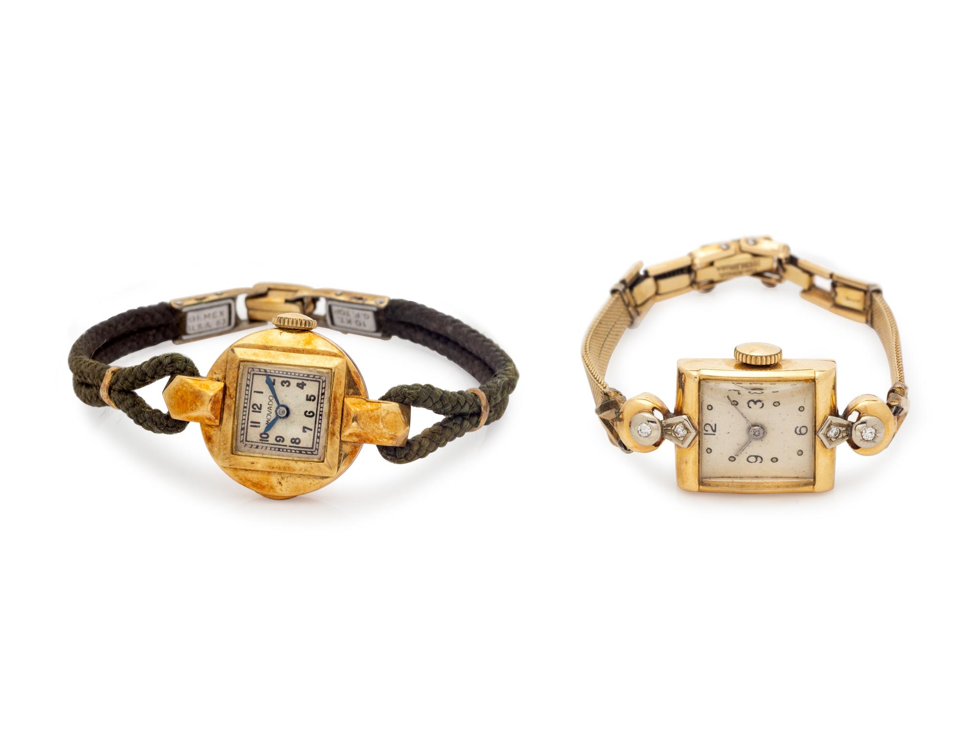 A Collection of Vintage 14 Karat Yellow Gold Wristwatches,