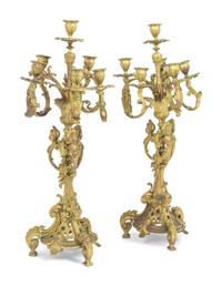 A Pair of Napoleon III Gilt Bronze Six-Light Candelabra