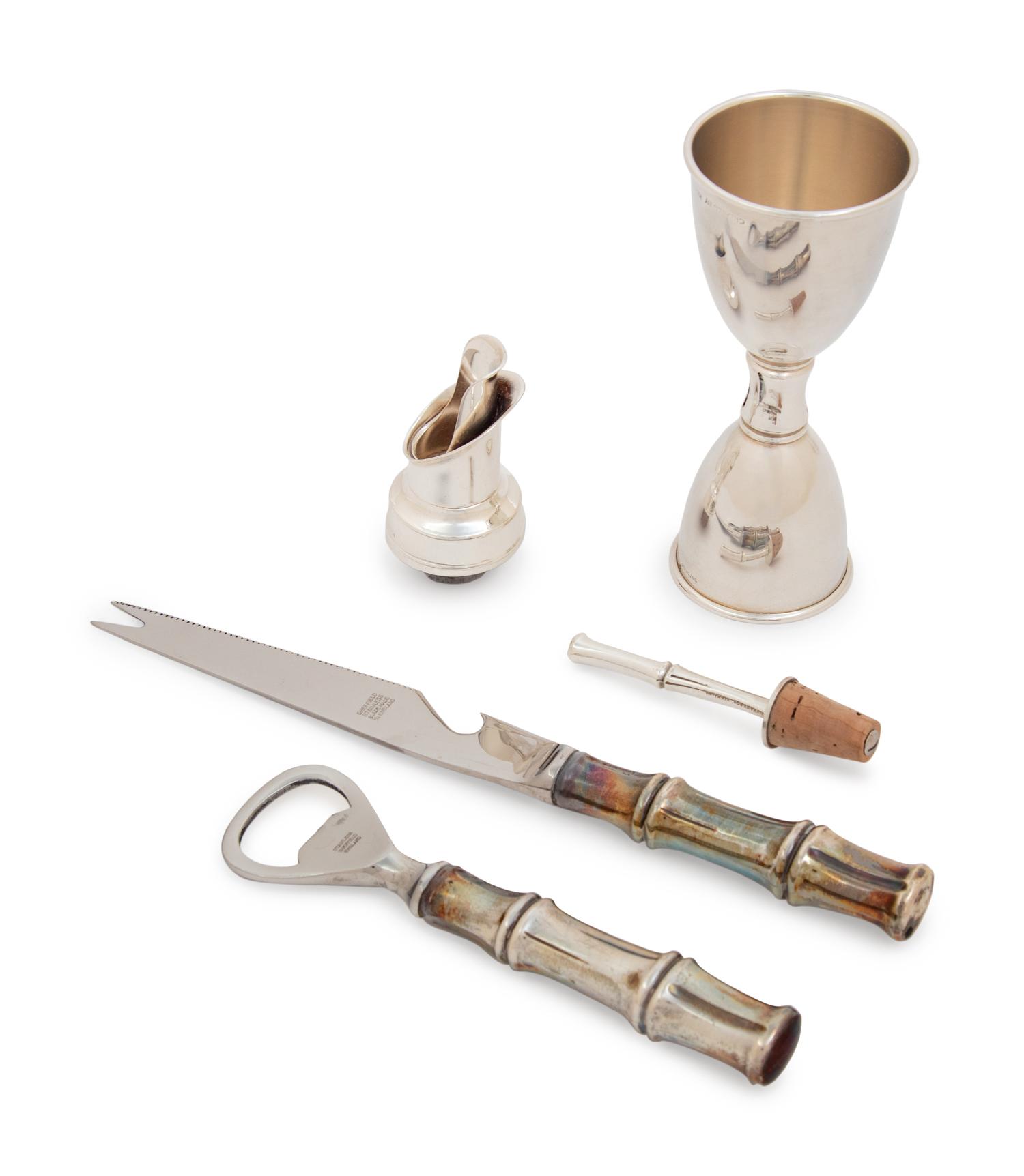 A Group of Four Tiffany & Co. Silver Bamboo Pattern Bar Articles