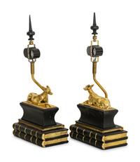 A Pair of Chapman Parcel Gilt Recumbent Canine Lamps