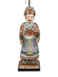 A Chinese Porcelain Figure of Emperor Mounted as a Lamp