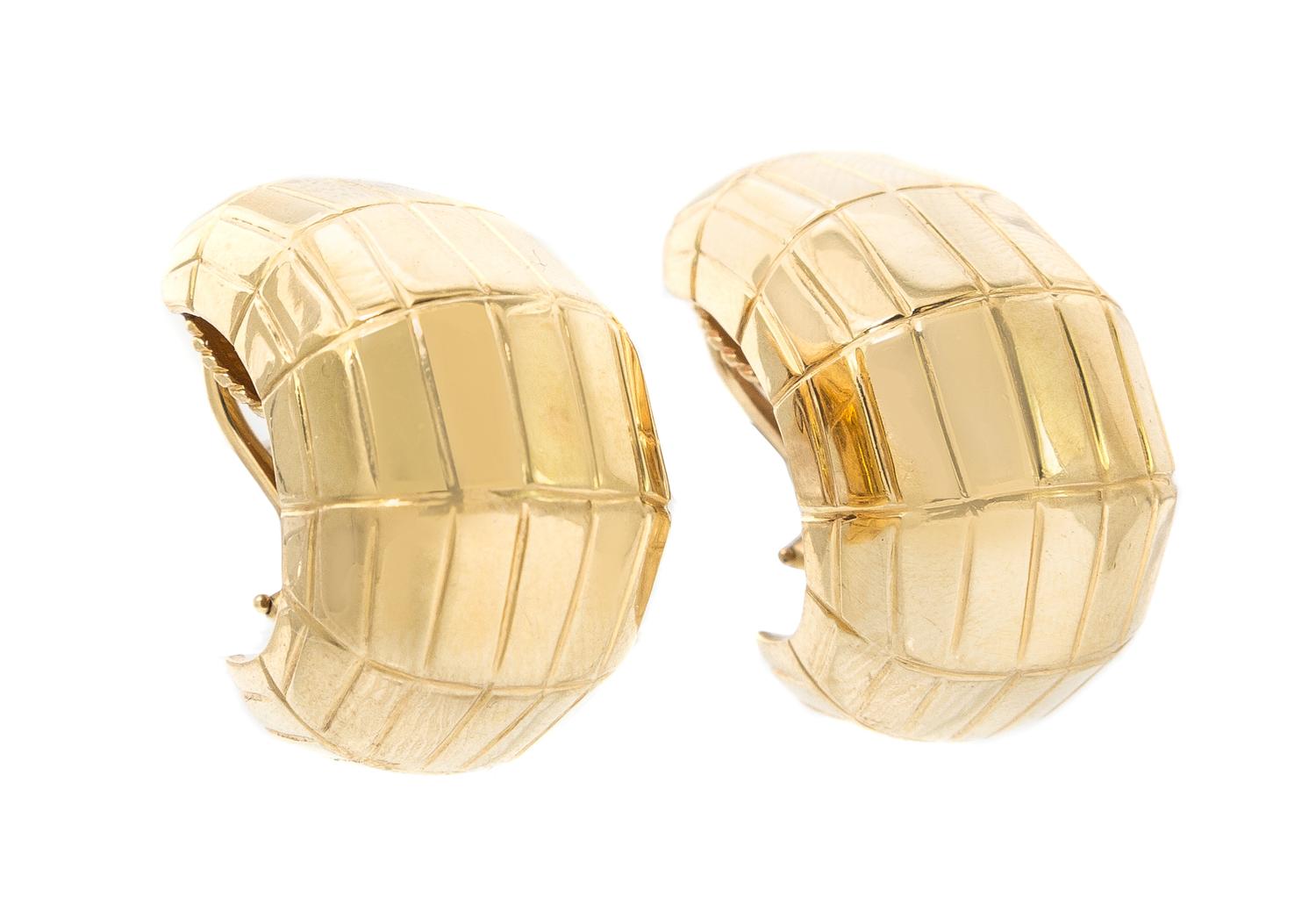 A Pair of 14 Karat Yellow Gold Earclips, 16.10 dwts.