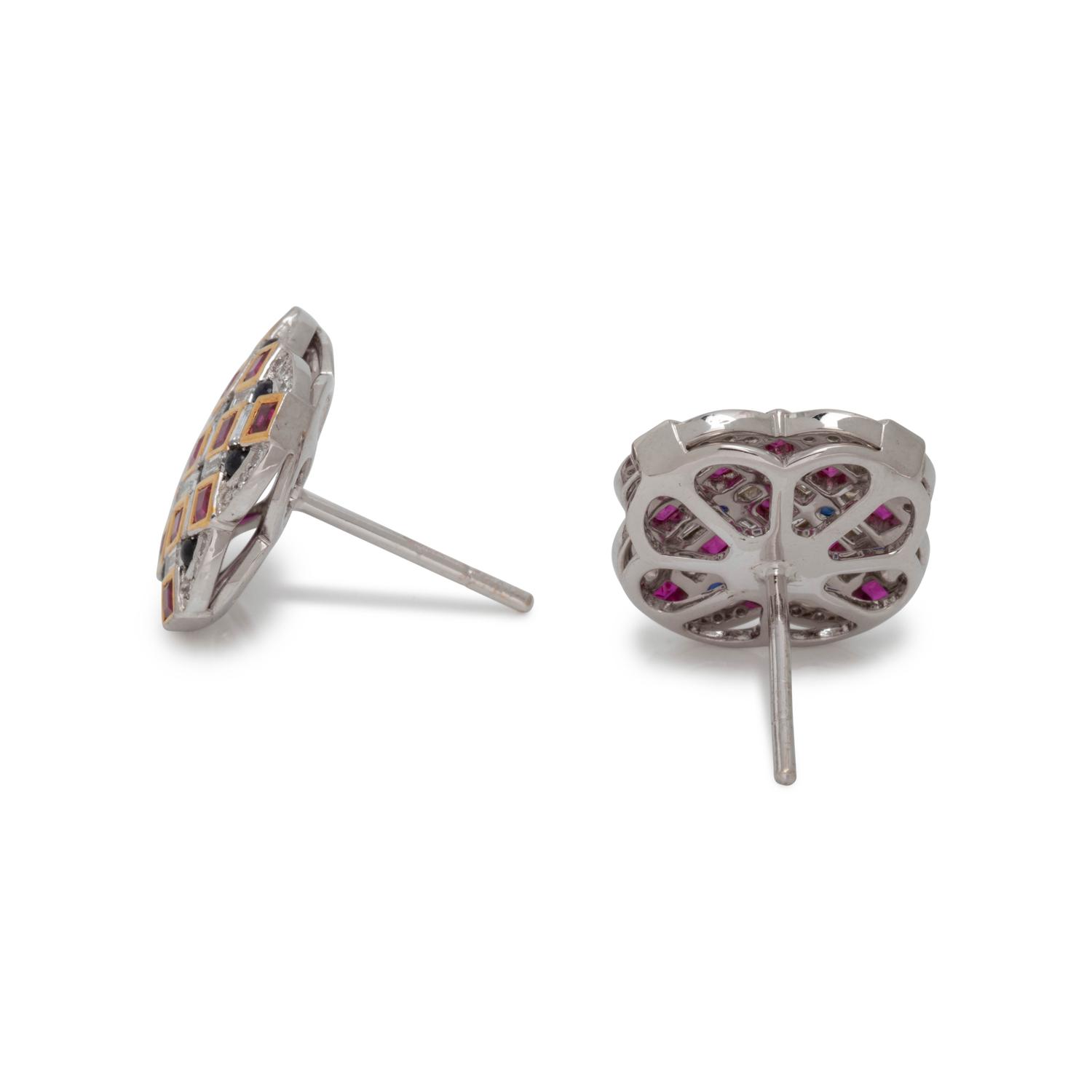 DIAMOND, RUBY, AND SAPPHIRE EARRINGS
