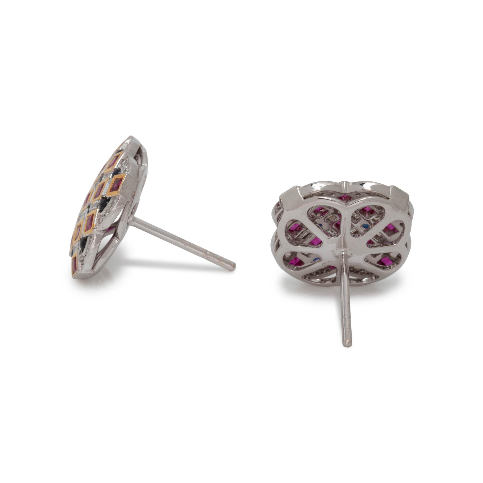 DIAMOND, RUBY, AND SAPPHIRE EARRINGS