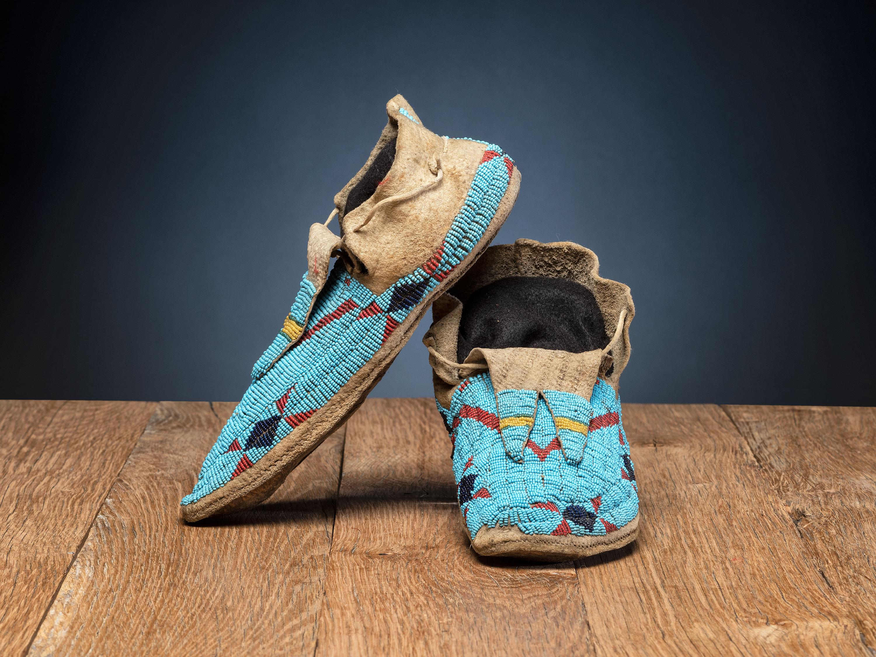 Sioux Beaded Buffalo Hide Moccasins