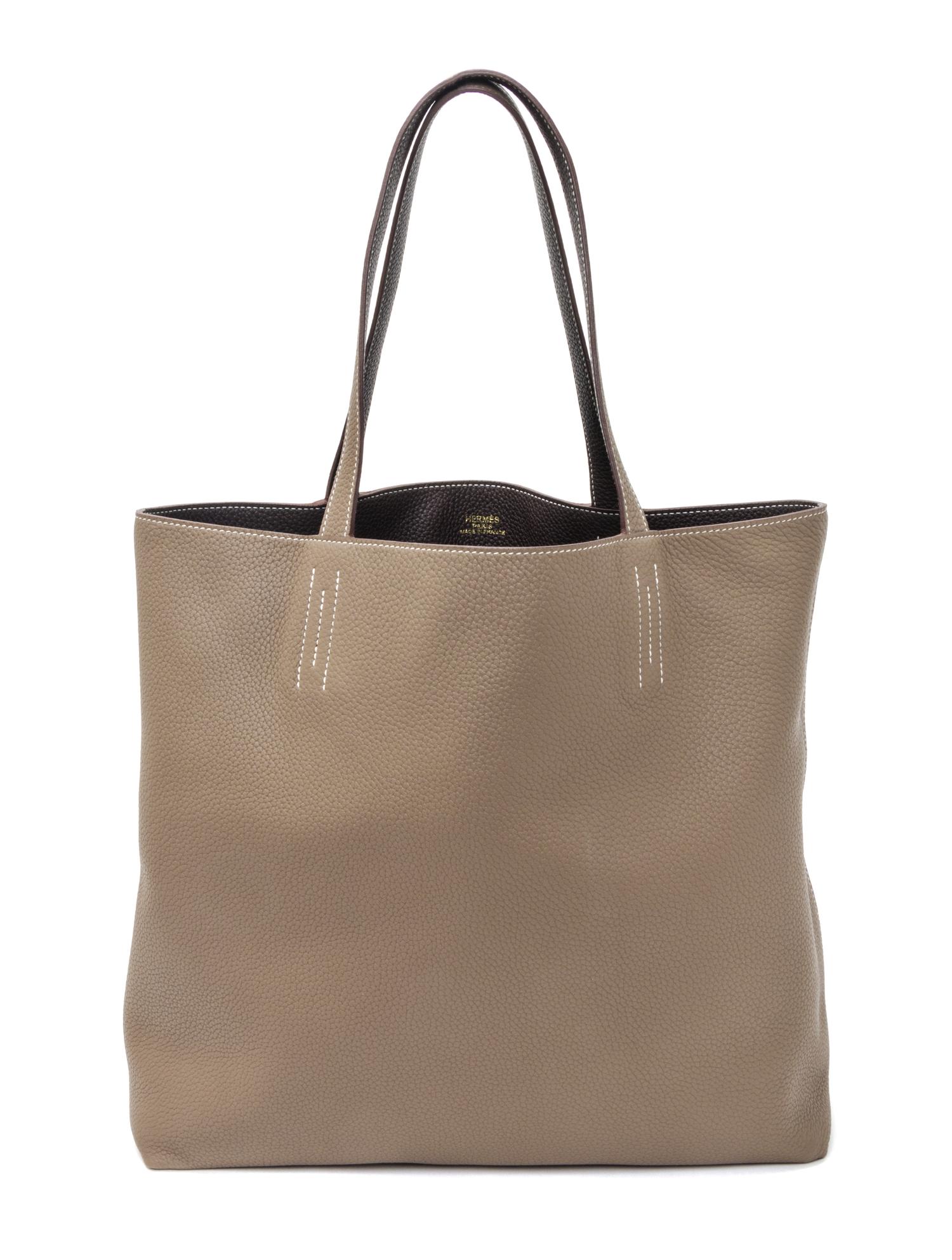 An Hermes Etoupe/Dark Brown 45cm Taurillon Clemence Double Sens Tote, 17.5" x 15.5" x 5".