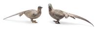 A Pair of Silvered Metal Pheasants Length 15 inches. — 20TH CENTURY