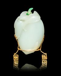 A Chinese Pale Celadon Jade Melon-Form Snuff Bottle