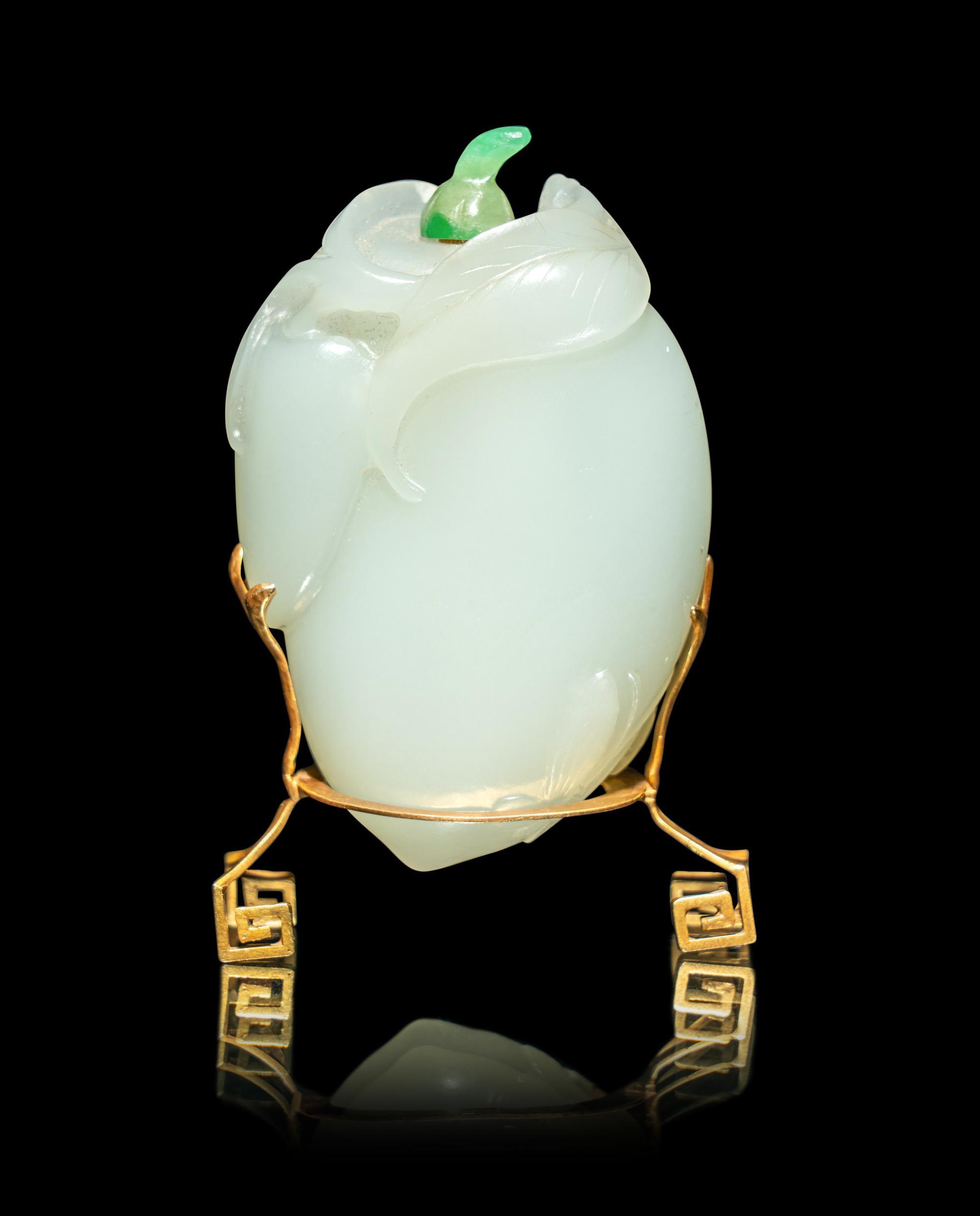 A Chinese Pale Celadon Jade Melon-Form Snuff Bottle