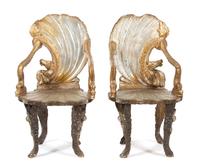 A Pair of Venetian Silver Gilt Grotto Armchairs Height 42 1/4 inches. — LATE 19TH CENTURY