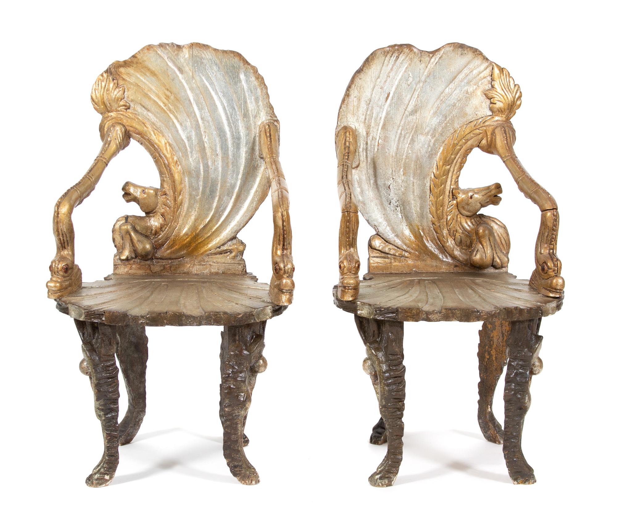 A Pair of Venetian Silver Gilt Grotto Armchairs Height 42 1/4 inches. — LATE 19TH CENTURY