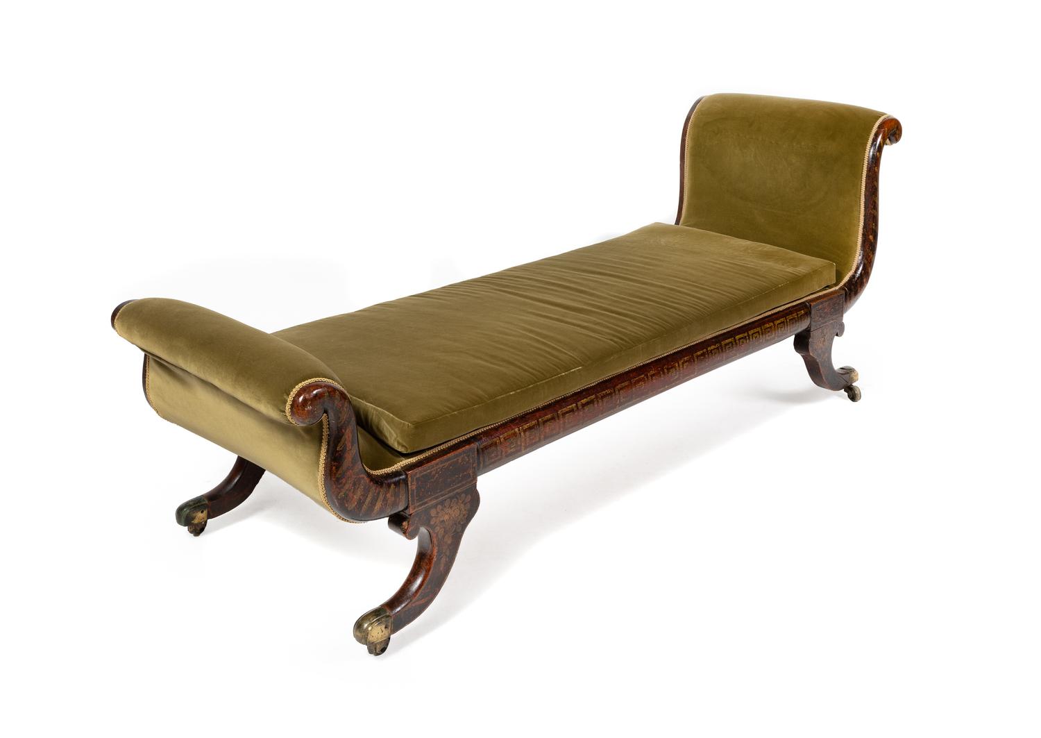 A Classical Painted and Parcel Gilt Chaise Longue