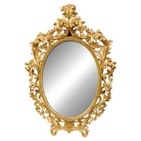 An Italian Rococo Style Carved Giltwood Oval Mirror and a Pair of Wall Brackets