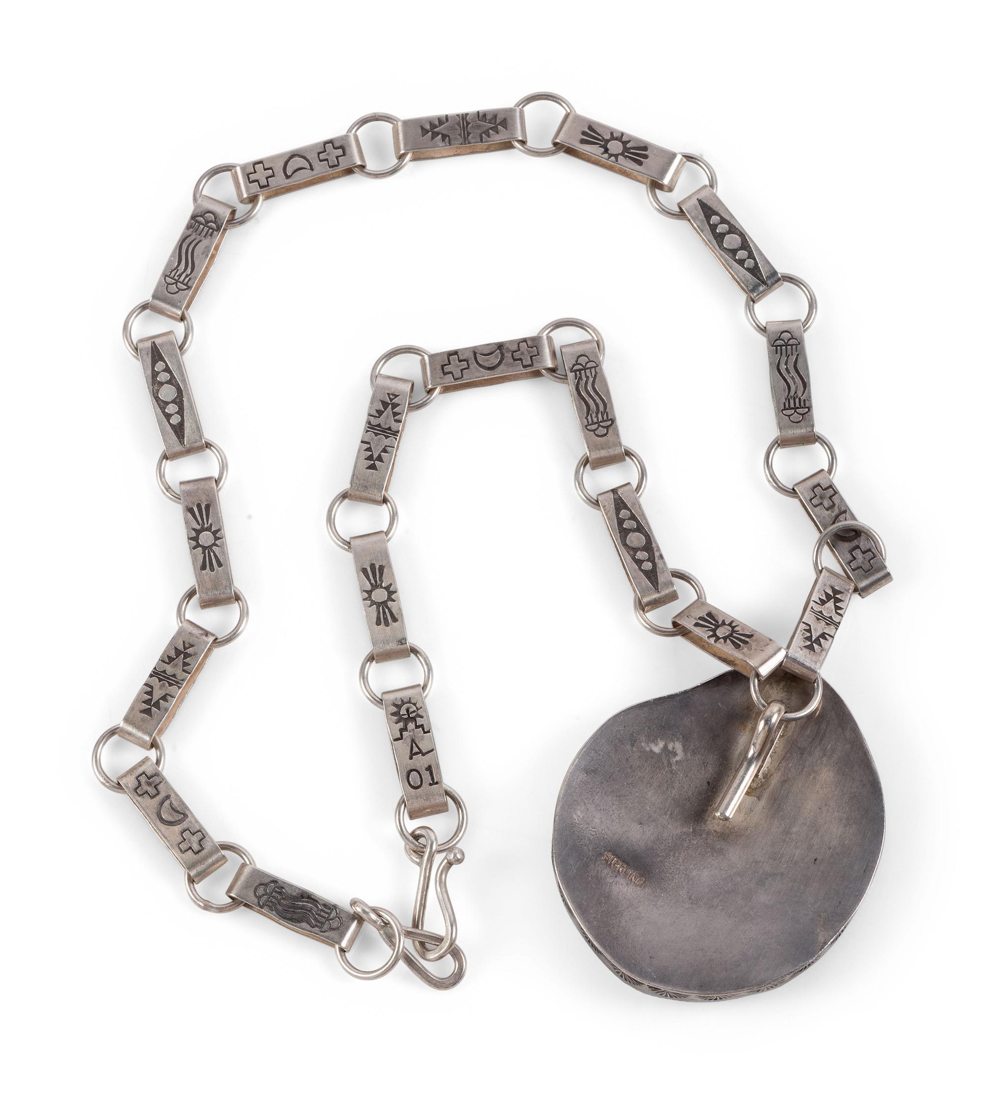 Sterling Silver and #8 Turquoise Necklace, with Stamped Chain