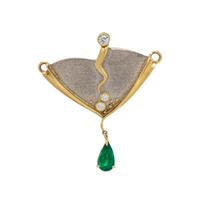PALLADIUM, YELLOW GOLD, DIAMOND AND EMERALD PENDANT