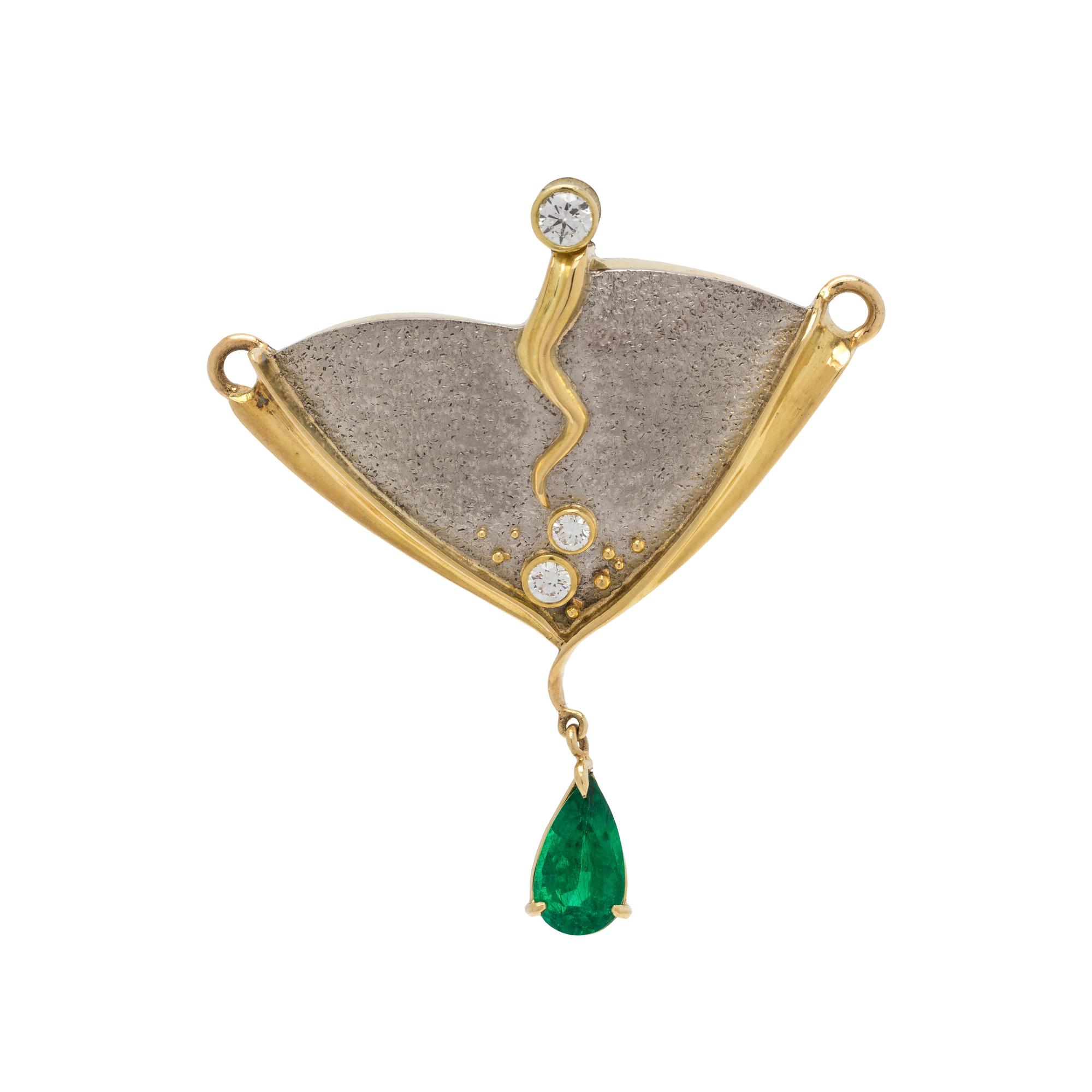 PALLADIUM, YELLOW GOLD, DIAMOND AND EMERALD PENDANT