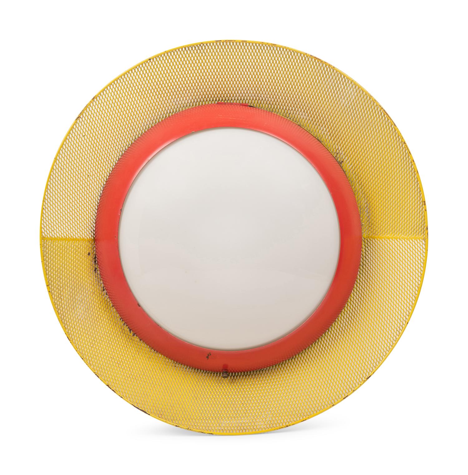 A French Yellow and Red Metal Plafonnier or Wall Light