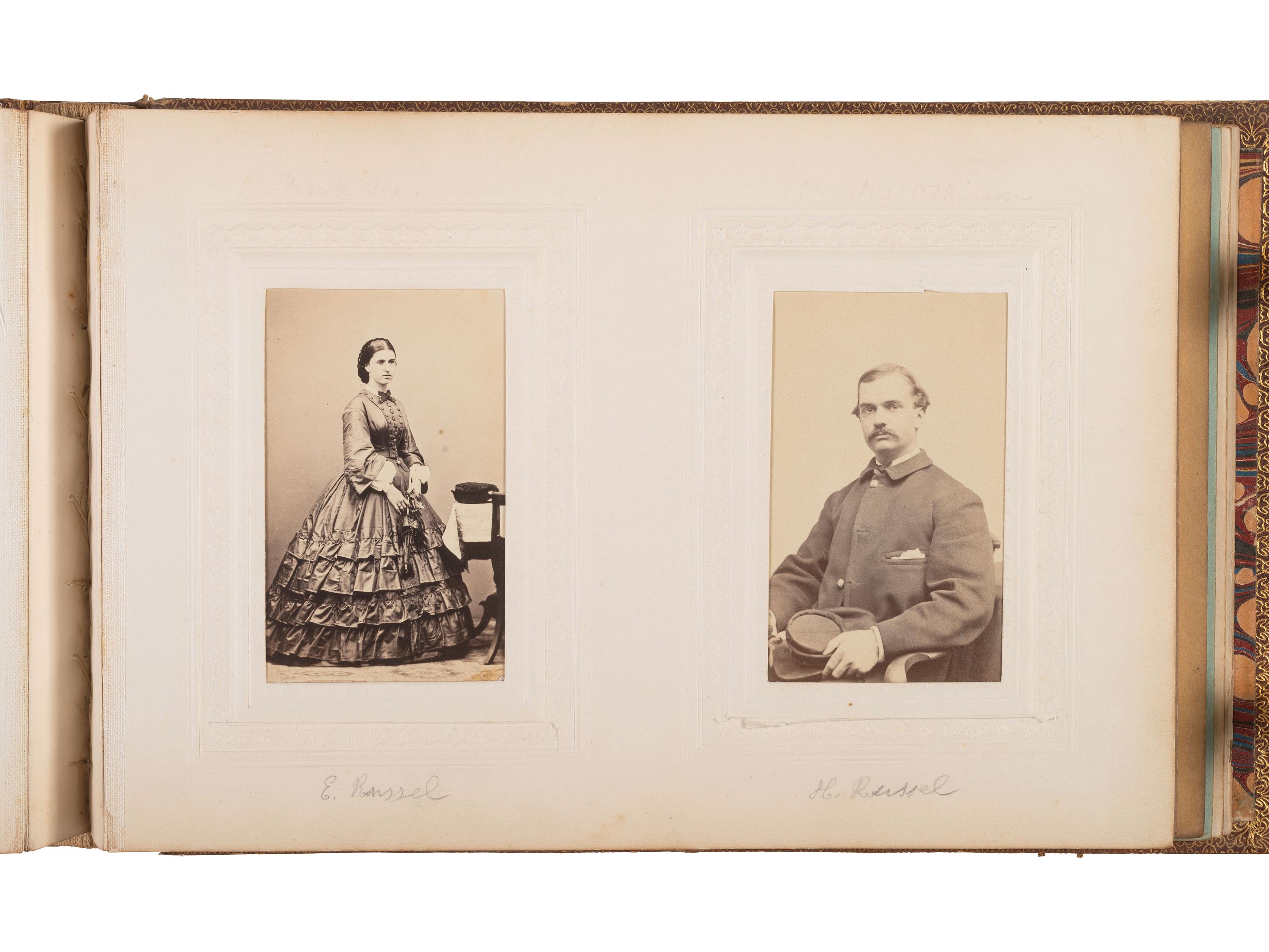 [CIVIL WAR]. A trio of CDV albums identified to the Heath, Higginson, and Shaw families of Massachusetts, highlighted by cartes de visite of Col. Robert Gould Shaw, 54th Massachusetts African American Infantry, his sisters, and other officers.
