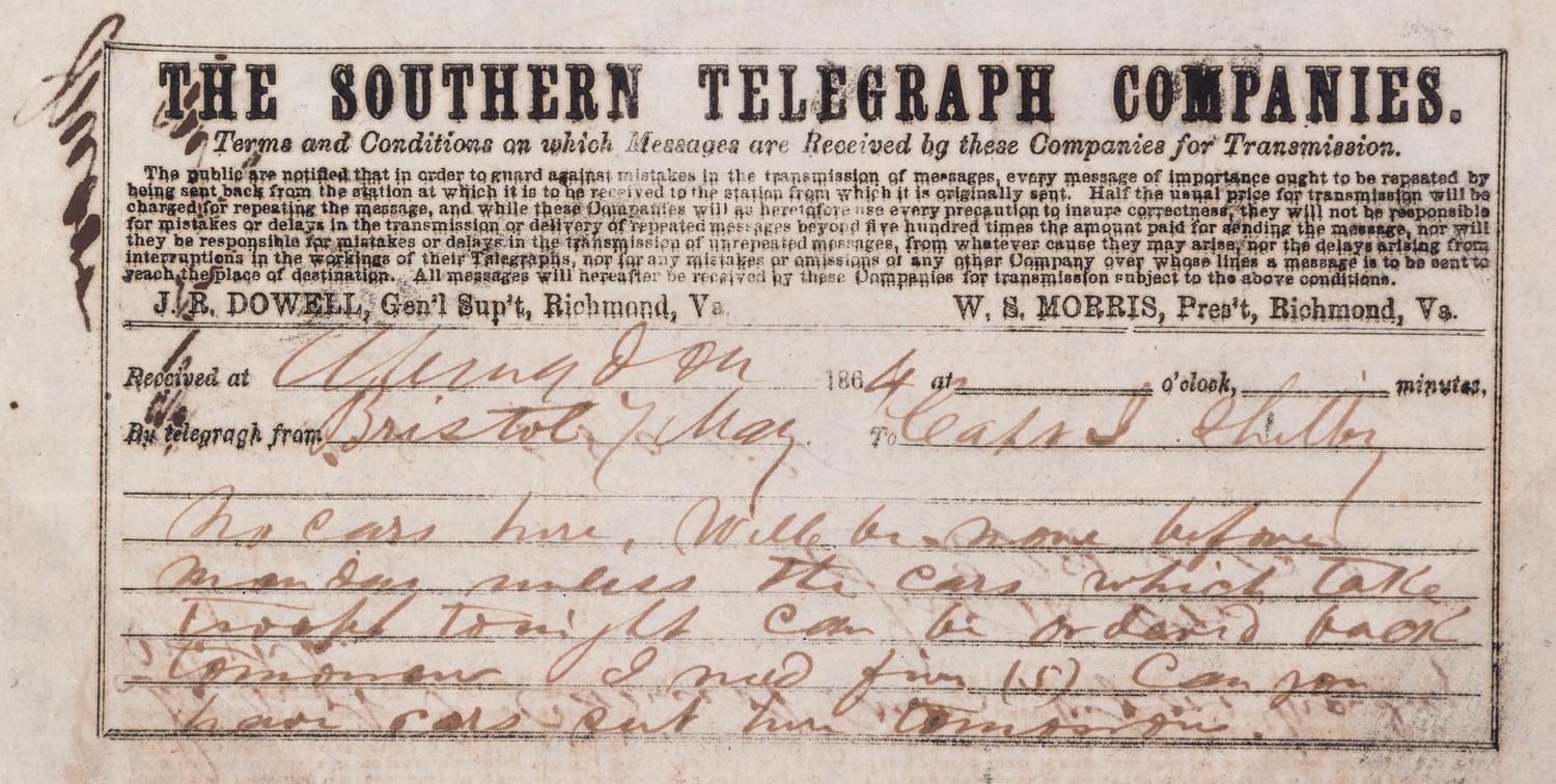 (CIVIL WAR) 12 telegrams from various generals, captains, and majors from March 1862 to Dec. 1864.