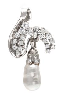 A 14 Karat White Gold, Diamond and Cultured Pearl Pendant, 7.30 dwts.