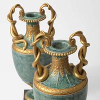 A Pair of Wedgwood Simulated Porphyry Snake-Handled Vases UK, circa 1790 and later