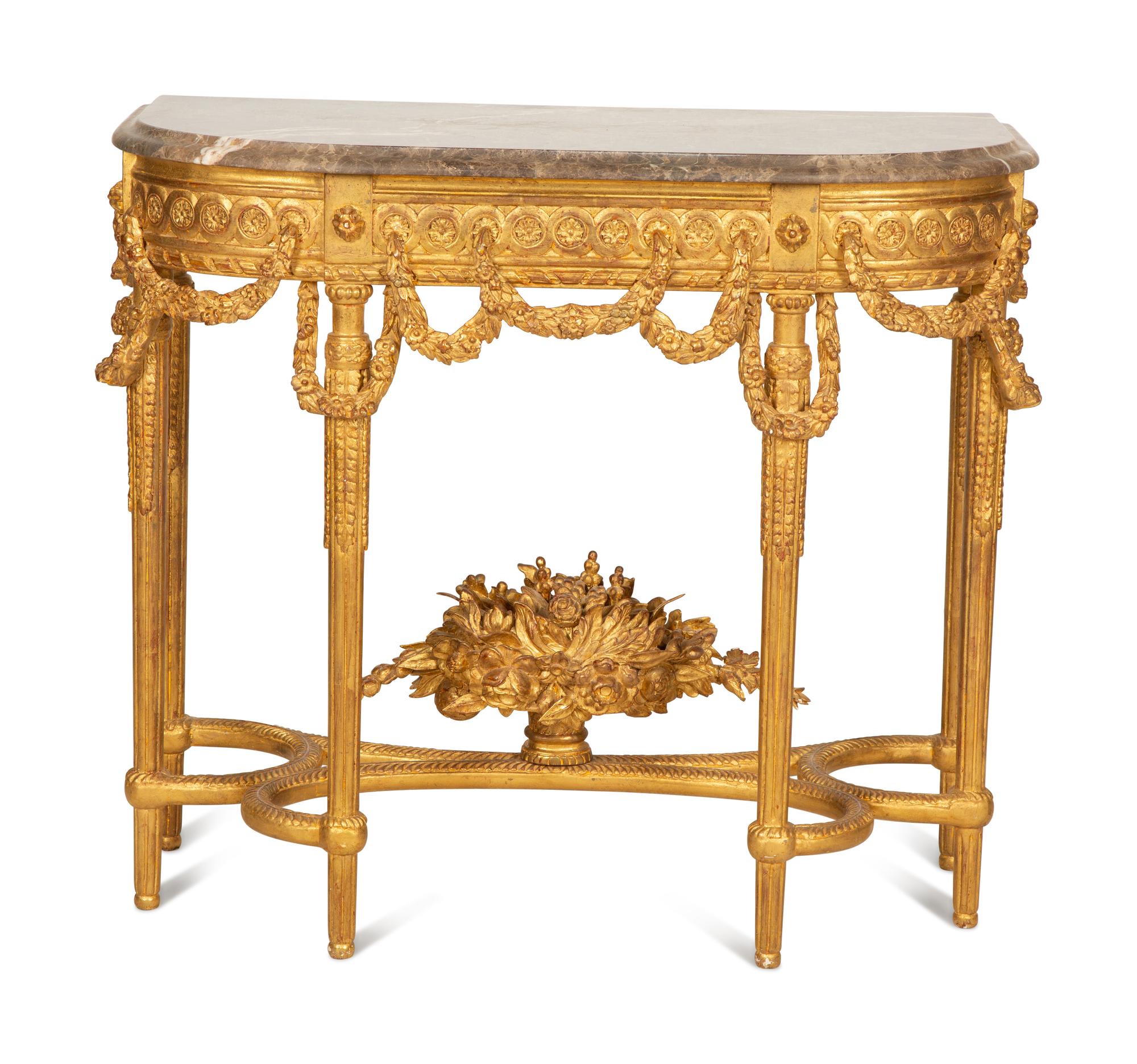 A Louis XVI Giltwood Marble Top Console Table — Early 19th Century