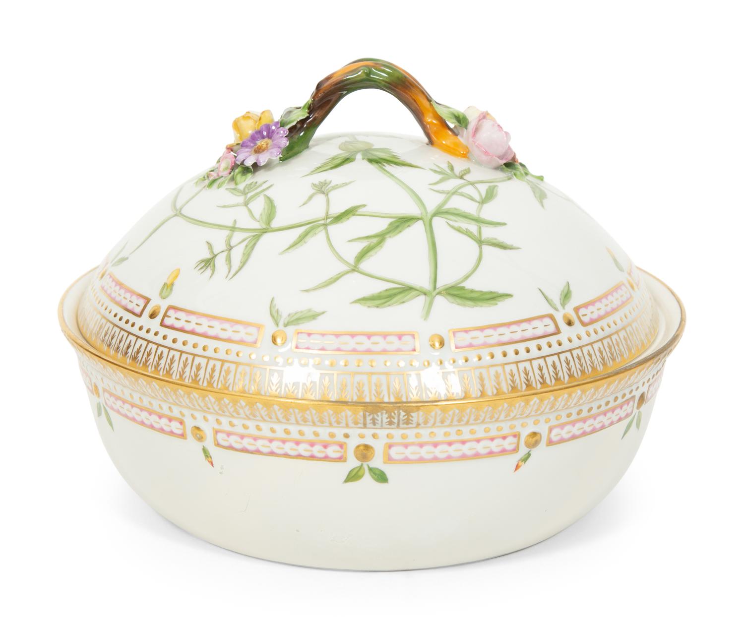 A Royal Copenhagen Flora Danica Porcelain Round Covered Vegetable Dish