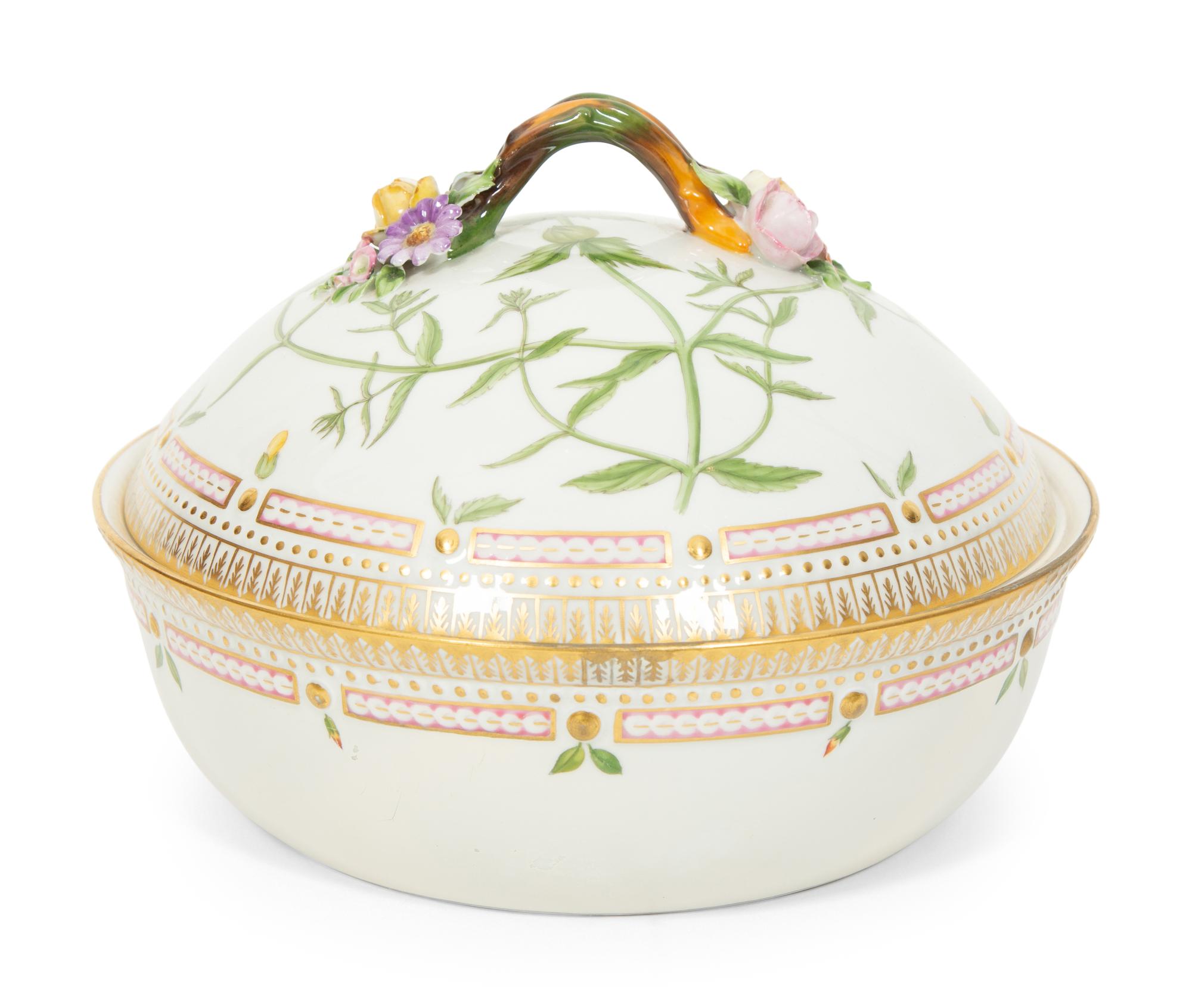 A Royal Copenhagen Flora Danica Porcelain Round Covered Vegetable Dish