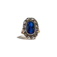 SILVER-TOPPED GOLD, SAPPHIRE AND DIAMOND RING