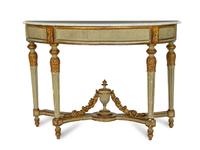 An Italian Neoclassical Gray-Painted and Parcel Gilt Console Table with Marble Top