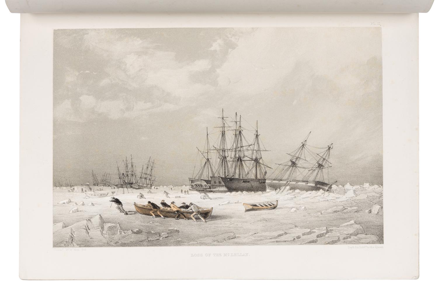 MAY, Walter W. A Series of Fourteen Sketches made During the Voyage up Wellington Channel in Search of Sir John Franklin, K.C.H., and the Missing Crews of H.M. Discovery-Ships Erebus and Terror; together with a Short Account of Each Drawing . London: Published by Day and Son, May 1, 1855.
