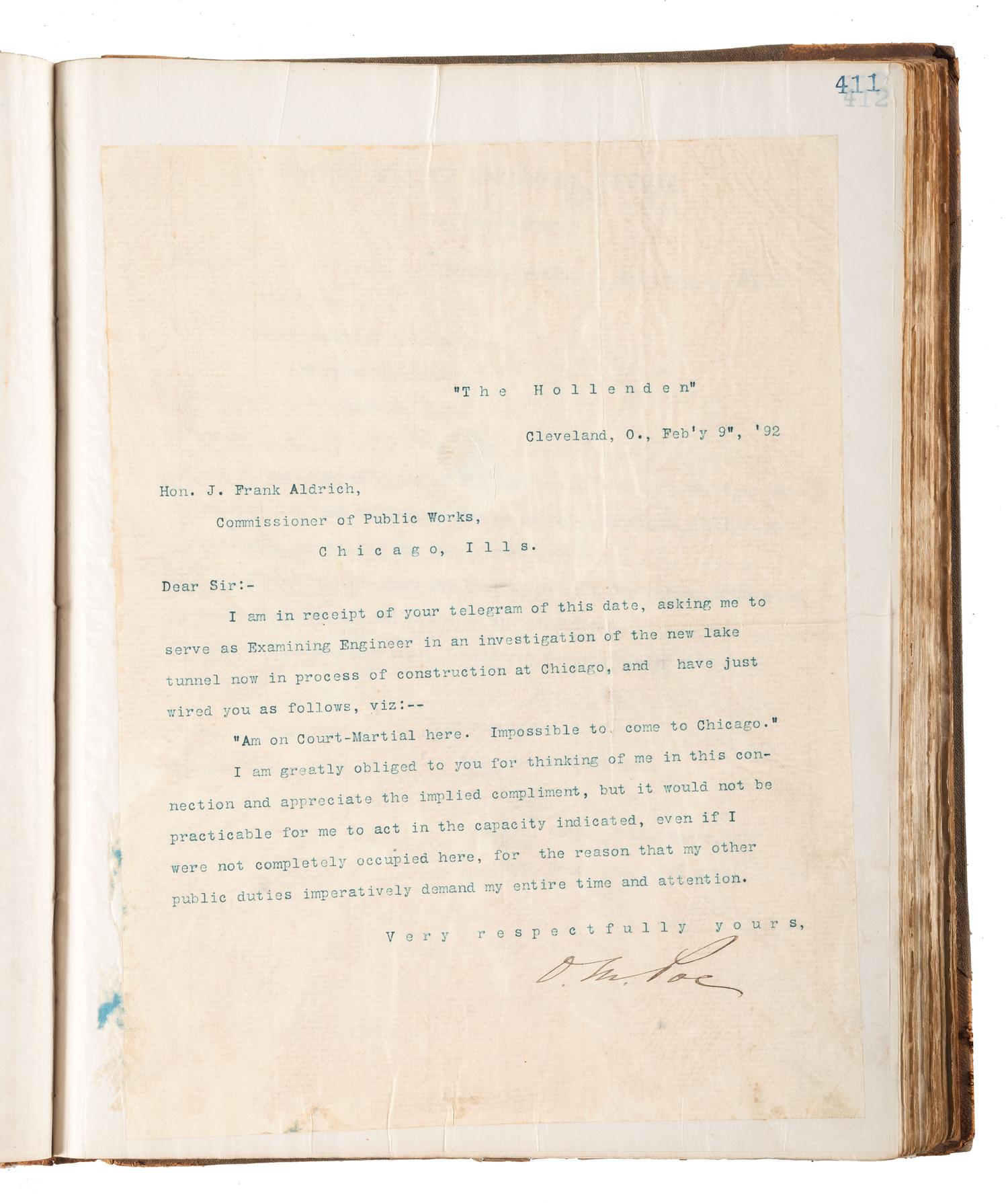 [ENGINEERING] -- [CIVIL WAR]. Group of 3 letterpress copybooks containing ca 1885-1895 correspondence of US Army officer and engineer Orlando Metcalf Poe (1832-1895).