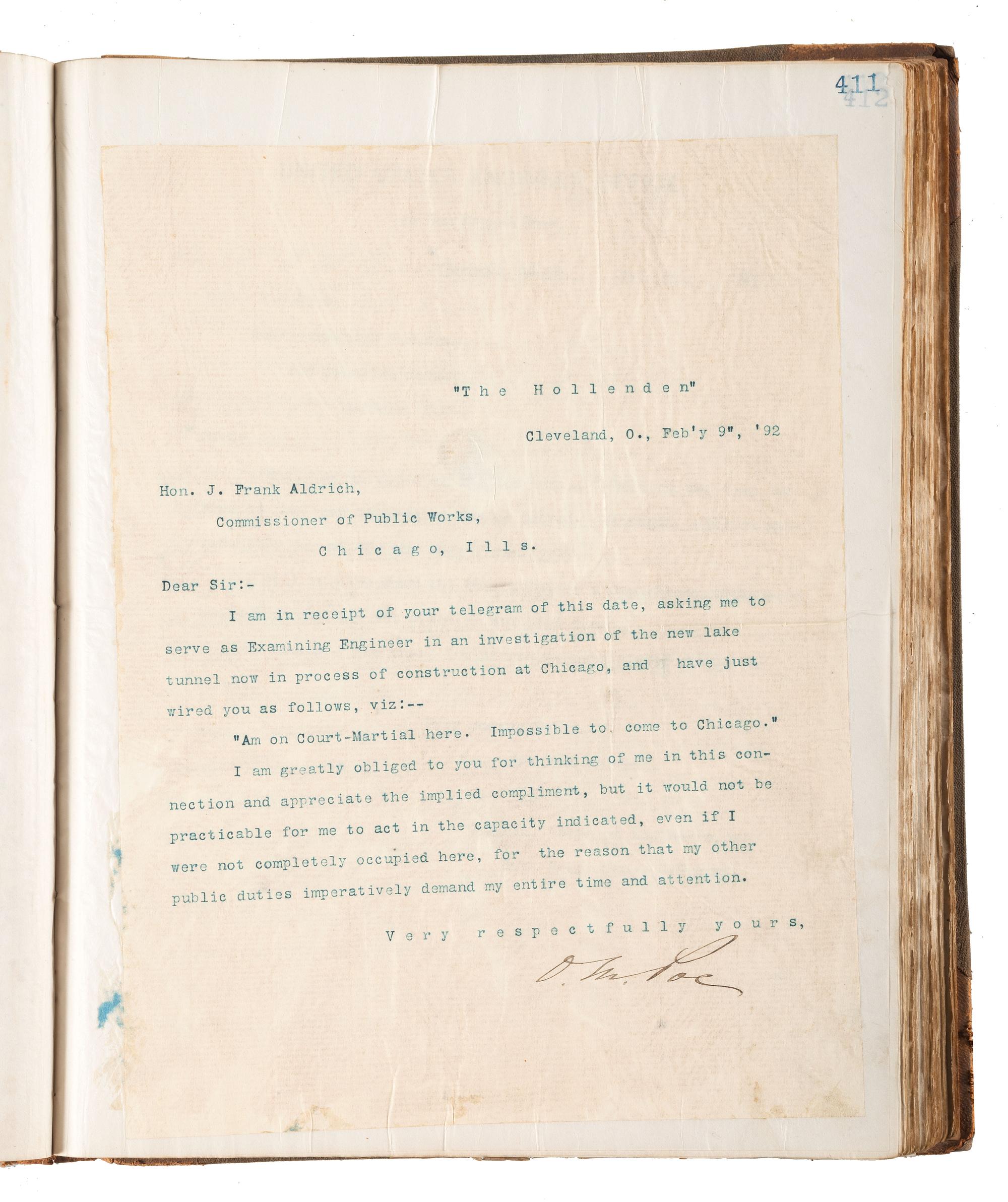 [ENGINEERING] -- [CIVIL WAR]. Group of 3 letterpress copybooks containing ca 1885-1895 correspondence of US Army officer and engineer Orlando Metcalf Poe (1832-1895).